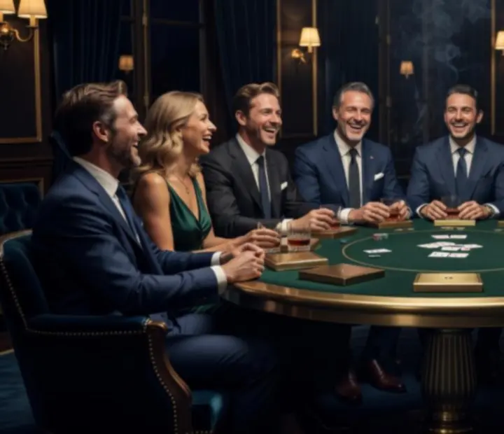 Membres réunis autour d'une table de poker dans une ambiance chaleureuse